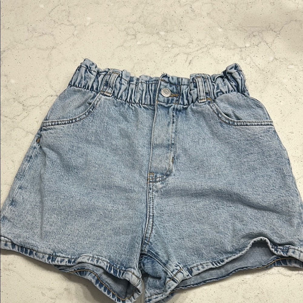 H&M Blue Jean Shorts with Elastic Waistband and Raw Hem